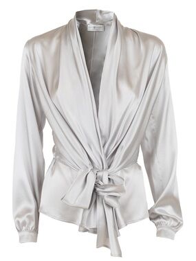 Jennifer Tattanelli Long Sleeve Silk Blouse With Sash Ghiaccio Pre-Owned Size 40